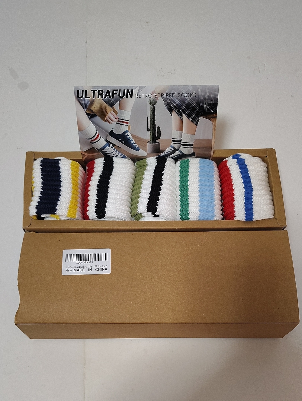 ULTRAFUN Unisex Retro Striped Athletic Socks - Multi Color -5 Pack - NIB